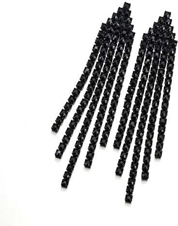 Clearine Boucles d'oreilles Femme Gland Longue Strass Cristal Cadeau Bijoux de Mariée Mariage Noël Fête Elégant Noir