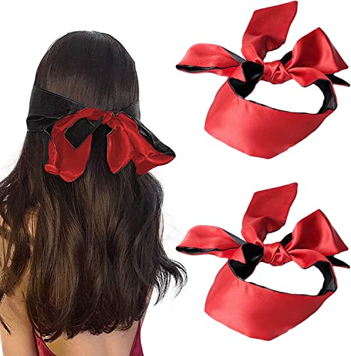 Maschera per gli occhi in raso, fasciatura sexy per dormire, nero rosso, 2 pezzi