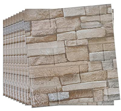 Trafagala 10Pcs 3D Brick Wallpaper Wall Panels 35X38cm Brick Effect Wallpaper Foam DIY Wall Adornment Waterproof Self Adhesive Thicken Wall Stickers for Kitchen Kids Room Living Room Bedroom