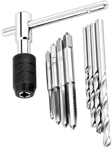 9-teiliges Gewindebohrer Set M3 bis M6 mit T-Griff Ratsche Gewindeschneider Schraubenschlüssel Spiralbohrer und Handwerkzeugsatz | 9-teiliges Gewindebohr-Set M3-M6 Mit T-Griff Für Metallbearbeitung