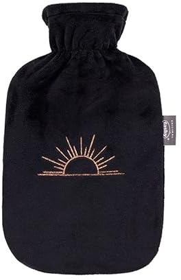 Fashy Wärmflasche mit Flauschbezug und Glitzer Sonnenuntergang schwarz 2 L