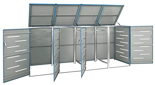 Keketa Mülltonnenbox für 4 Tonne Müllbox Mülltonne Mülltonnenverkleidung Mülltonne Müllcontainer Gerätebox Rostfrei Abschließbar Himmelblau 276,5x77,5x115,5 cm Edelstahl