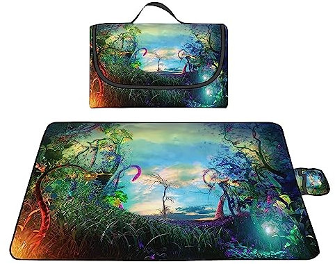 Picknickdecke 180x200cm Stranddecke Wasserdicht Sandfrei Isoliert Faltbar Strandmatte mit Tragegriff Outdoor Campingdecke XXL für Camping Parks Strände Picknick Traum-Landschaft
