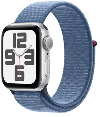 Apple Watch SE (2. Generation, 2023) (GPS, 40 mm) Smartwatch mit Aluminiumgehäuse in Silber und Sport Loop in Winterblau. Fitness- und Schlaftracker, Unfallerkennung, Herzfrequenzmesser, CO₂ neutral