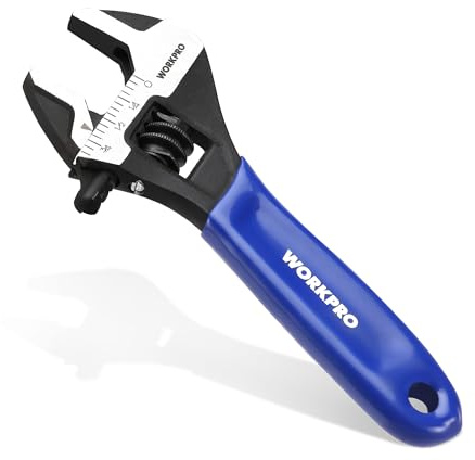 WORKPRO 10,2 cm verstellbarer Schraubenschlüssel, Cr-V-Stahlschlüssel, breite Backe, Schwarzoxidschlüssel, metrische und SAE-Skalen, für Haus, Garage, Werkstatt und Heimwerker