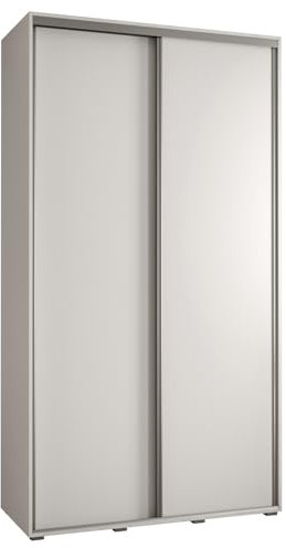 MEBLE KRYSPOL Davos 1 140 Schlafzimmerschrank mit Zwei Schiebetüren - Moderner Kleiderschrank mit Kleiderstange und Regalen - 235,2x140x45 cm - Weiß Weiß Silber