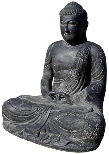 Teako Design Stonox Garten Deko Figur Meditierender Buddha Amritsar, Frostbeständig, Spirituelle Außengestaltung, Langlebige Gartenattraktionen, Wetterfeste Buddhismus Skulptur