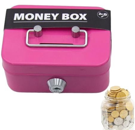 Spardose mit Schloss,kleine geldkassette,geldkassette mit schlitz, Geldbank mit Schlüsselschloss,Sicherheitsbox,Tresorschloss,Geldsichere Geldkassette,robuste Münzbank aus Metall für den täglichen