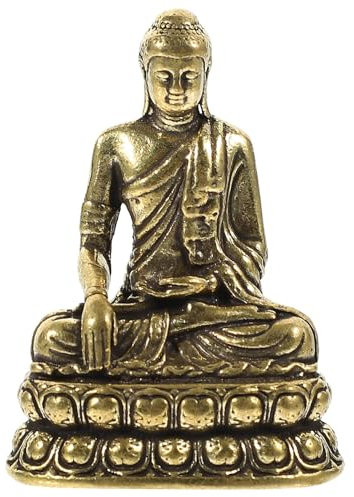 Amosfun Messing Buddha Statue - Vintage Sakyamuni Tischdeko Für Wohnzimmer Und Büro Handgefertigte Zen-Figur Als Geschenk Für Freunde Und Familie