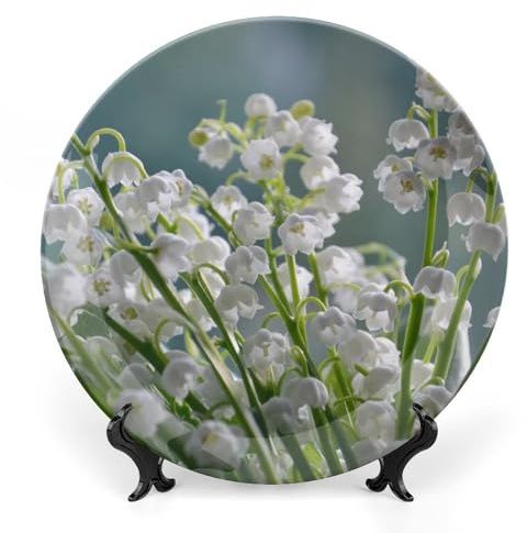 Lilies of The Valley Flowers Decorative Plate for Wall Home Wobble-Plate with Display Stand Table Decor Ornament Ceramic Dinner Plate Dessert Dish Holiday Home Decoration 8
