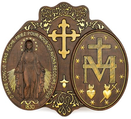 bgcarpenter Virgin Mary Wall Decor Handmade Wooden Virgin Mary Wall Plaque Religious Art Sculpture for Home Decor (16 Inch)