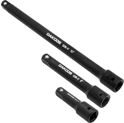 DAKCOS 1/2 Inch Drive Extension Bar 3-Piece Socket Extension Bar Set | Black Phosphating, CR-V