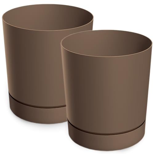 PECZEKO Blomkruka matta, planteringskruka av ytterkruka plast dekorativ kruka för, stora och små växter, set om 2 blomkrukor, blomkruka örtkruka (2-pack) rustik tegelsten, ø 30 cm