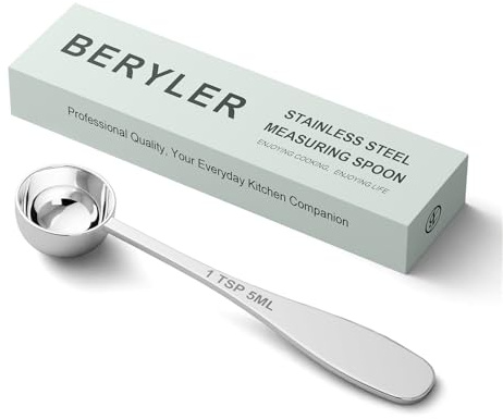 BERYLER 1PCS 1tsp(1/3tbsp, 5 ml) Single Measuring Spoon, Stainless Steel Individual Teaspoon, Metal Measure Scoop with Gift Box
