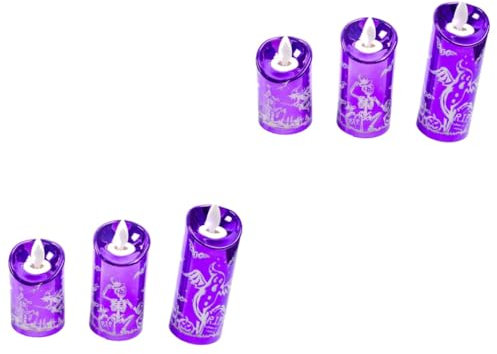 HOMSFOU 6 Stk Geführtes Kerzenlicht Elektronische Halloween-kerze Halloween-led-kerzenlicht Lotus Teelichthalter Dekoration - Kerzenlampe Violett