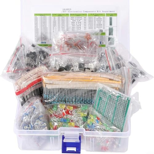 CWOQOCW 1818-teiliges komplettes elektronisches Komponenten-Set, mit monolithischen Kondensatorwiderständen, LED-Dioden, Leiterplatte, für Heimwerker, vielfältige Auswahl