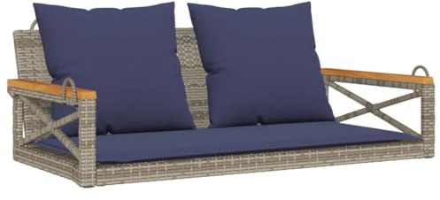 vidaXL Hängebank mit Kissen, Hängeschaukel mit Befestigungsringen, Schaukelbank für Außenbereich, Gartenschaukel, Modern, Grau Poly Rattan