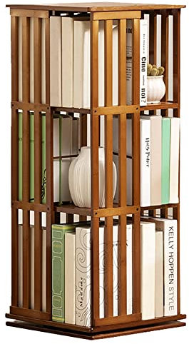 Drehbares Bücherregal aus Bambus, 3 Etagen, bodenstehend, Bücherregal, Aufbewahrungsregal (37 x 37 x 93 cm)