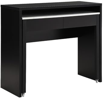 Vente-unique - Bureau Console Extensible avec 2 tiroirs - Noir et Effet marbre Blanc - LOAVIA - avec Rangement