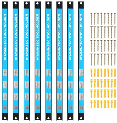 Senrob 8 pack 18''Magnetic Tool Holder Strip,Metal Tool Magnet Bar for Garage Organization Heavy Duty Metal Tool Organizer Rack, Space Saving, For Workshop, Garage, Home