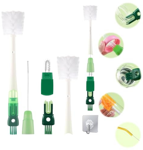 Goupillon Bouteille Set, Darryy 5 in 1 Goupillon Biberon pour Mam, Brosse Biberon pour Bébé, Brosse de Nettoyage pour Biberon, Tasse, Verre, Paille, Thermos et Divers Récipients, Ultra Longue