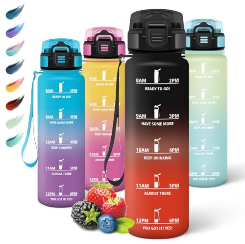 Motswedi Gourde 1l, sans BPA, Gourde Paille, Convient pour Le Sport, Bouteille Sport, Étanche & Réutilisable, Bouteille d'eau, Facile à Nettoyer, pour École, Fitness, Noir Rouge