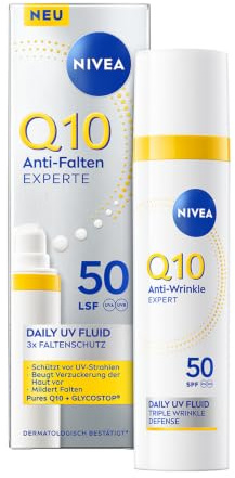 NIVEA Q10 Daily UV-Fluid Gesichtspflege mit LSF 50, Sonnencreme mit Q10, GLYCOSTOP und UV-Filter, nicht fettendes Q10 Anti-Falten Experte Sonnenschutz Fluid (40 ml)