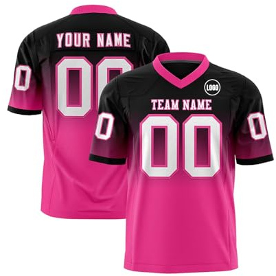 Maillots de Football Américain Personnalisable avec Logo Nom et Numéro de l'équipe Manches Courtes à Séchage Rapide Jerseys pour Hommes Femmes Jeunes Préscolaires