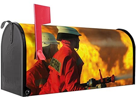 banjado Amerikanischer Briefkasten - US Mailbox/Letterbox mit Motiv Motiv Feuer 51x22x17cm - Postkasten Stahl aus Amerika – Briefkasten amerikanisch schwarz pulverbeschichtet