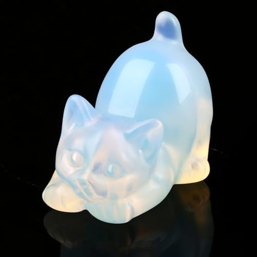 Sahoottie Opal Katze Figur Rot Blaue Kristalle Katzen Deko Katzen Geschenke für Frauen Geschenk für Katzenliebhaber Dekoration für Zuhause Kristall Glückskatze
