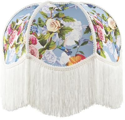 Classic Victorian Empire 36cm Lamp Shade in Sky Blue with Colourful Floral Decor | Floating Hummingbirds and Pink and Lilac Roses by Happy Homewares