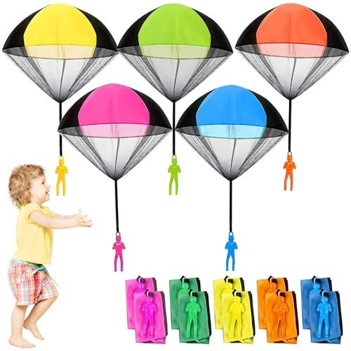 Spielzeug für Draußen,Gloryit 10 stück Fallschirmspiel Parachute,Fallschirm Spielzeug Kinder,Frühlingsspielzeug-Fallschirm für den Außenbereich und Wurfspiele für Kinder im Freien.