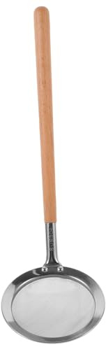Feinmaschiger Schaumlöffel aus Edelstahl mit Langem Griff, Silber | Multifunktionales Küchensieb, Leicht zu Reinigen, Holzgriff, Schützt vor Spritzern