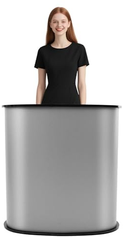 Bdneygtyr Empfangstheke 90x90x40cm Klappbar, Mobile Empfangstresen aus Kunststoff & Holz, Messestand Tisch mit Klettverschluss, Verkaufstheke für Ausstellung, Messe und Event, Silber