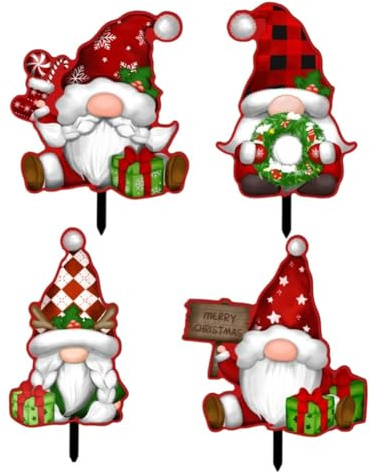 Vilgftyiet 4Pcs Christmas Gnomes Garden Stakes PP Xmas Stacked Yard Signs For Outdoor Decorations New Year Winter Home Decor For Lawn