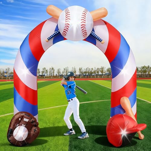Riesiger Baseball-aufblasbarer Bogen, 2,4 m, aufblasbar, mit LED-Lichtern, Jumbo, aufblasbarer Torbogen, Sport-Party-Dekor für Jungen, Fans, Sportplatz, Club, Team, Trainer, Stadion, Hof