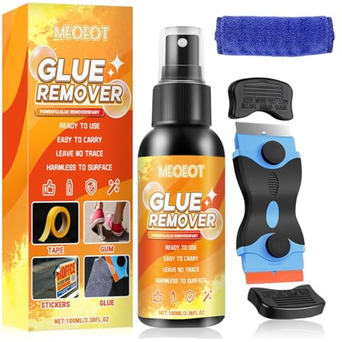Meoeot Remover Lim med skrapa, 100 ml självhäftande borttagningsmedel, självhäftande lim, inga rester för bilar, fönster, väggar, skala etikett för självhäftande tejp, gummi, vax