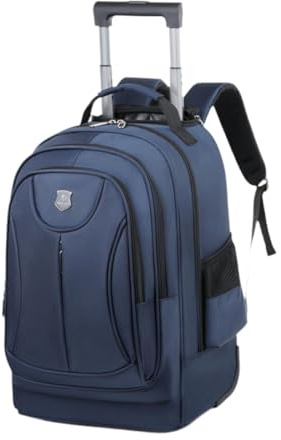 CLSSLVVBN Multi Pocket Rolling Backpack with Trolley Allows Easy Access to Belongings While On Go Suitable for Business Trolley Backpack with Wheels Double Shoulder Bag, Blue, 50x34x22cm