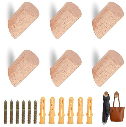 Zoriena Percha Pared Madera Ganchos Multiuso para Colgar Gorros Abrigos Bufandas Chaquetas Ropa En Dormitorio Sala De Estar 6 Piezas