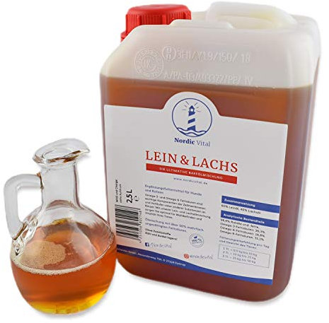 NordicVital Leinöl & Lachsöl für Hunde u. Katen 2,5L Kanister Barföl Mischung Omega 3, 6 und 9 – Naturprodukt. Perfekt zum Barfen
