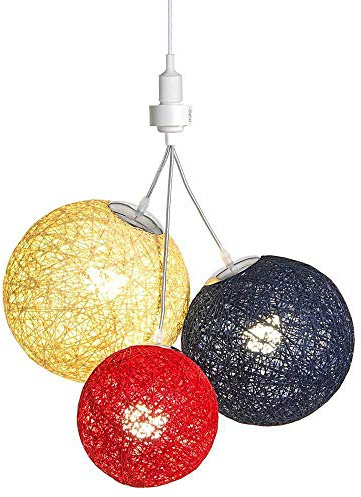 GuirLED - Lámpara colgante E27-100% lista para usar sin herramientas - Para atornillar en un enchufe E27 - Mando a distancia inalámbrico - 3 bolas de cáñamo natural - 3 LED incluidas - Sunset