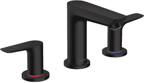 hansgrohe Wasserhahn Talis E 3-Loch Waschtischarmatur, Auslauf Höhe 150mm mit Zugstangen-Ablaufgarnitur, Mattschwarz