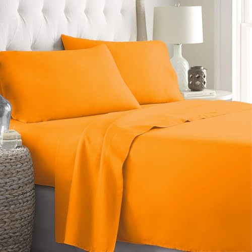 LARA MORADA - Set Completo Lenzuola Matrimoniali, 100% Cotone, Made In Italy, Tinta Unita, Per Letto Matrimoniale 2 Posti, Arancione
