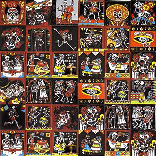 Cerames Mexikanische Keramische Fliesen Catrina mix - 30 dekorative mexikanische mosaik fliesen für Badezimmer, Küche, Dusche, Treppen, Küchenrückwand | Keramikmosaikfliesen 10,5x10,5 cm