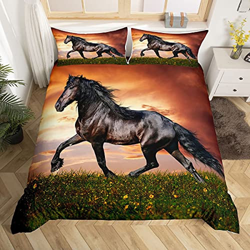 Just Contempo - Set di biancheria da letto con stampa a tema cavalli, per adulti e ragazzi, camper, con motivo cavalli selvatici moderno Full 80x90 (No Comforter) Colore 2