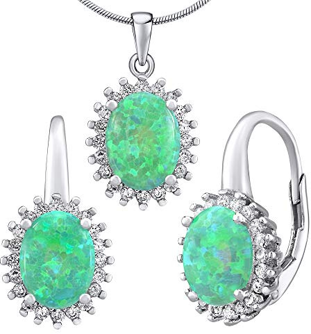 SILVEGO Damen Schmuck-Set aus 925 Sterling Silber mit synthetischem grünem Opal