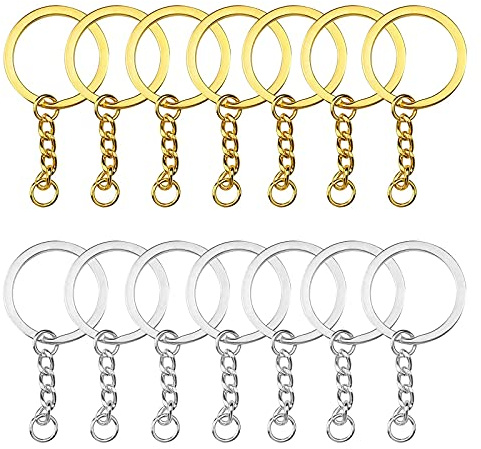 YapitHome Metall Schlüsselring mit Kette, 25mm, 60 Stück, Silber+Golden | Mit Spaltringe, Für Schlüsselanhänger, Zum Basteln, Schmuckherstellung