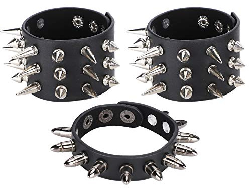 Pulsera de remache negro de 3 piezas, brazalete de remache con tachuelas punk para amantes del rock, accesorios de fotografía, juego de roles