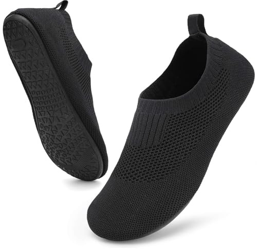 STQ Hausschuhe Damen Pantoffeln Yoga Bequem Hüttenschuhe Mesh Atmungsaktiv Rutschfest Slipper Alles Schwarz 36/37