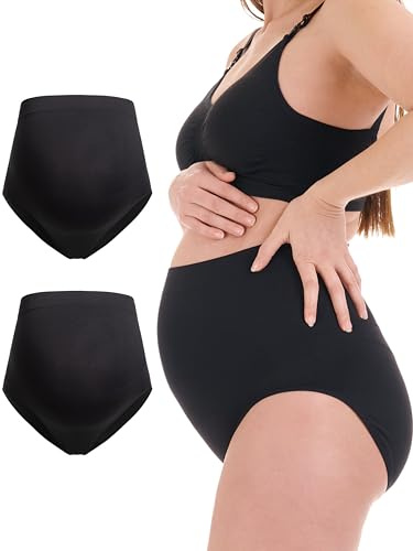 Herzmutter Mamma trosor - 2-pack - Graviditets trosor - Sömlös - Stödjande - extra mjuk och elastisk - för graviditet- över mage underkläder - för moderskap - 5820 (S-M, 2x Svart)